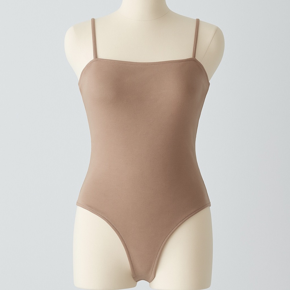 Free People Taupe Square Neck Spaghetti Strap Bodysuit